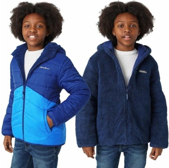 Eddie Bauer Reversible Kids Blue Jacket Size Large - Picture 1 of 8